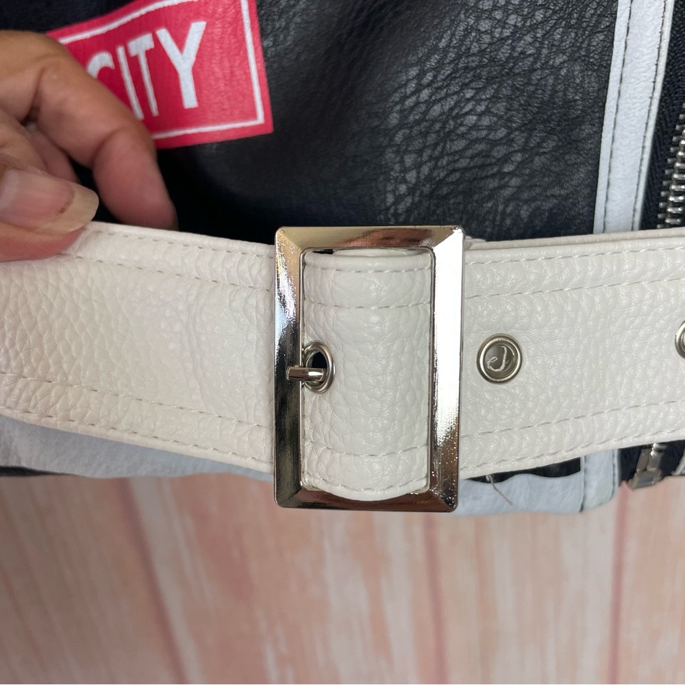 Azalea Wang Studded Black and White Graffiti Faux Leather Moto Jacket (1x) - Picture 11 of 16